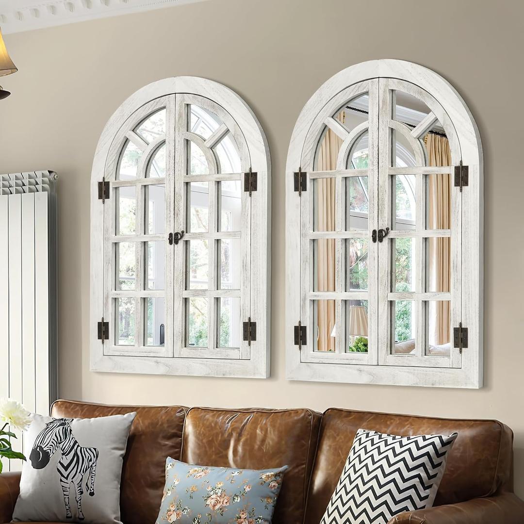 Dorlicecass Arched Wall Mirror -Window Mirrors for Wall Decor Wood Frame Farmhouse Decor Decorative for Bedroom, Living Room, Entrance, Dining Room Single Piece x1(White, 20"x30")