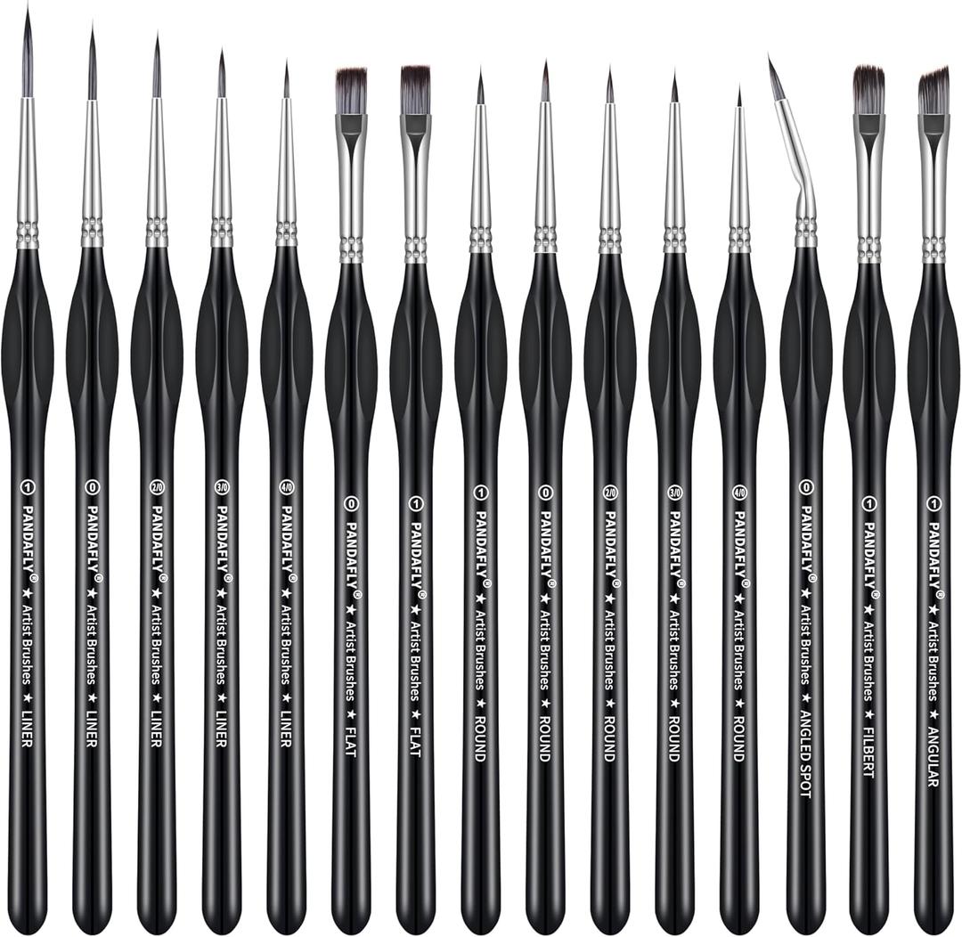 PANDAFLY Detail Paint Brushes Set, 15pcs Miniature Brushes for Fine Detailing & Art Painting - Acrylic, Oil, Watercolors & Paint by Number, Models, Face, Nail, Craft