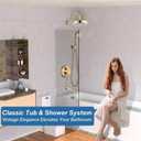 Enga Bright Gold Brass Shower Tub Faucet System Antique 8inch Rainfall Shower with Spout and Hand Spray