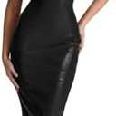 XLLAIS Women's Faux PU Leather Bodycon Maxi Dress Sexy Boatneck Tank Long Dresses XL