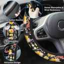 Yellow Wildflowers Car Wheel Cover, Black Steering Wheel Cover, Non-Slip Breathable Steering Wheel for Women, Spring Car Accessories Universal Fit 14.5-15.5 Inch