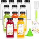 Plastic Juice Bottles with Caps 12 pcs -12oz Reusable Juice Containers with Tamper Proof Lids Black - Clear Bottles for Juicing Milk Smoothie Drinking and Other Beverages Christmas Gifts