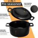 Cast Iron Dutch Oven Pot with Skillet Lid Pre-Seasoned Skillet Lid Cooking Pan PFAS-Free Umite Chef Cast Iron Skillet Cookware for Bread, Frying, Baking Dual Handles Oven, Grill, Campfire & Stovetop Safe Durable & Non-Toxic, 5QT