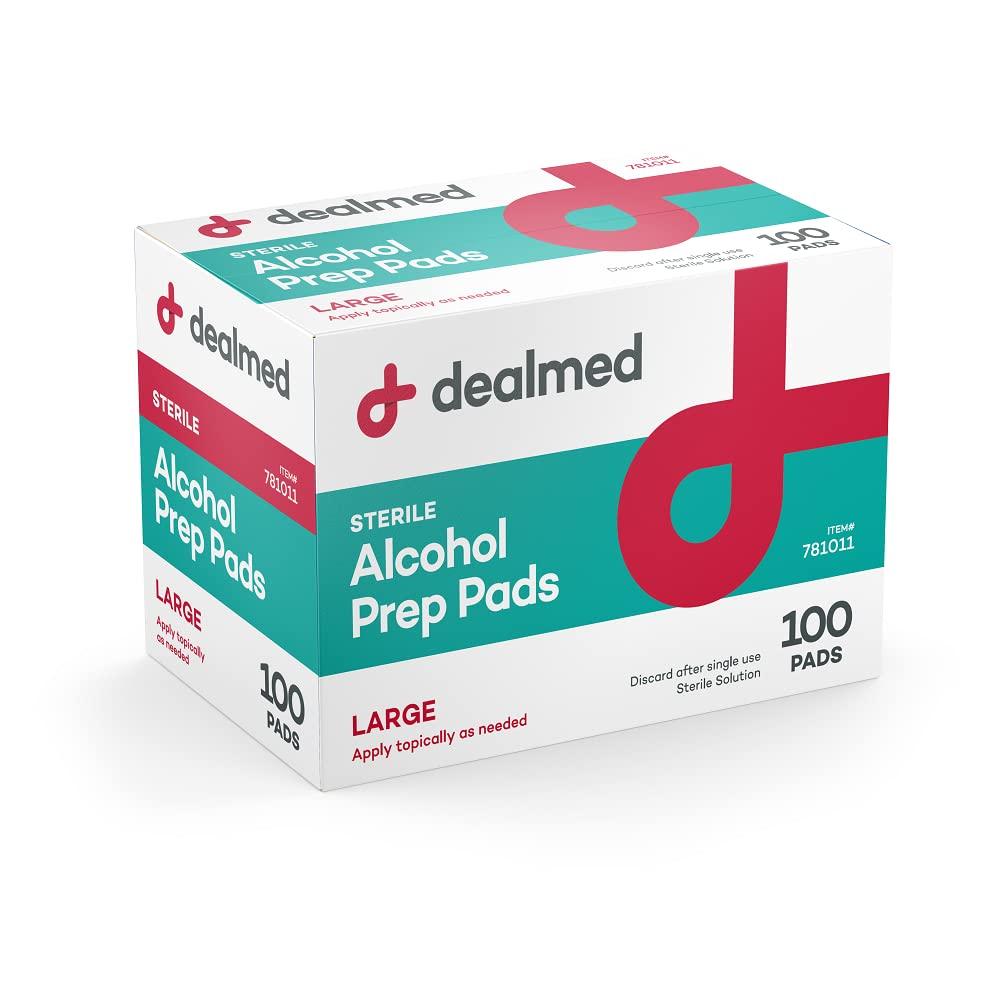 Dealmed Alcohol Prep Pads  100 Count Large Latex-Free Gamma Sterilized Antiseptic Wipes, Wound Care Products for First Aid Kits, Home, and Medical Facilities