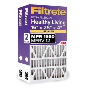 Filtrete 16x25x4(SlimFit), AC Furnace Air Filter, MPR 1550 DP, Healthy Living Ultra Allergen Deep Pleat, 2-Pack, Fits Lennox & Honeywell Devices Filtrete 16x25x4(SlimFit), AC Furnace Air Filter, MPR 1550 DP, Healthy Living Ultra Allergen Deep Pleat, 2-Pack, Fits Lennox & Honeywell Devices
