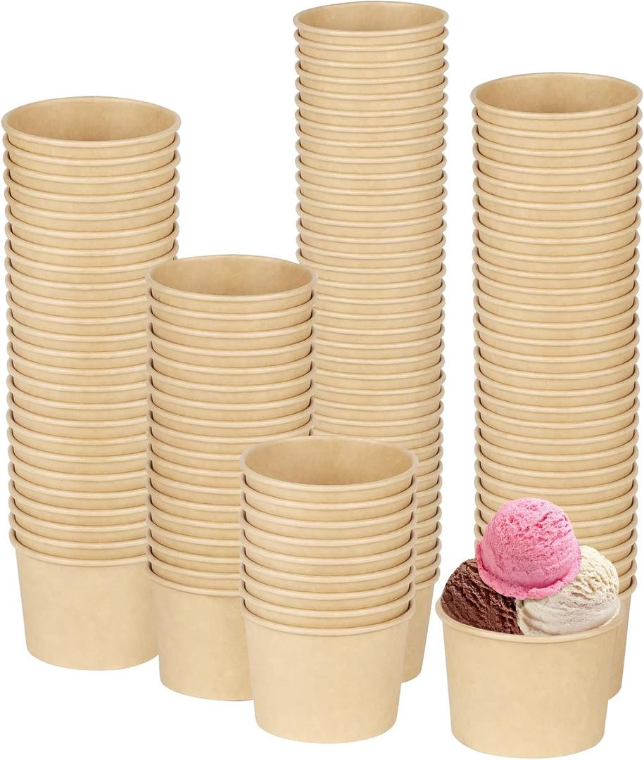 Ruisita 120 Packs Paper Ice Cream Cups 5 Ounce Disposable Soup Bowls Brown Dessert Bowls for Hot or Cold Food Party Supplies Treat Dessert Cups for Sundae Frozen Yogurt