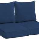 Sundale Outdoor Olefin Deep Seat Cushion Set of 2, Patio Chair Cushion and Pillow, Water-Resistant Sectional Sofa Pad with Straps Dark Blue, 24 x 24 x 4 Inches