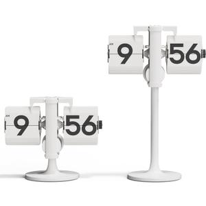 mooas Standing Height Adjustable Flip Desk Clock (White), Retro Vintage Analog Design Flip Clock Standing Clock Battery Operated, for Home Living Room Office School Hotel