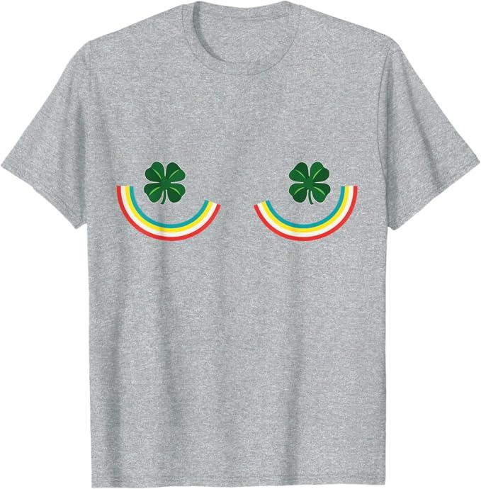 St Patricks Day Rainbow 4 Leaf Clover Shamrock Boobs T-Shirt, M