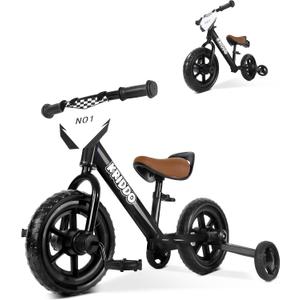 KRIDDO 2-in-1 Kids Tricycle and Toddler Balance Bike 2 Year Old, Detachable Pedals and Stowable Training Wheels, DIY Plate, Riding Trikes Toy for Ages 18 Months to 3 Years