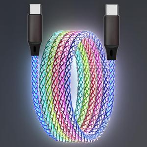 USB C to Type C LED Light Up Charging Cable,5FT RGB Flowing Light Up Glowing, 66W Fast Charging Cord for Samsung Galaxy S23 S22, iPhone 15 Pro Max Plus, iPad mini Pro Air, MacBook More(59inches)