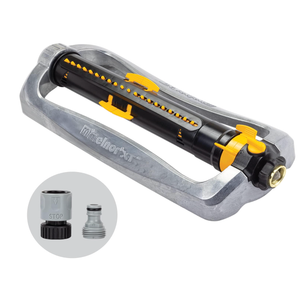 Melnor 65154AMZ XT Turbo Oscillating Sprinkler, Metal Base, 4,500 sq. ft., Quick Connect Bundle, 3-Way Adjustable, Black, Yellow