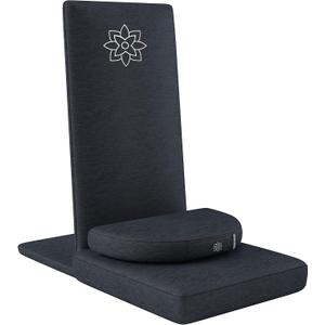 Mindful Modern Folding Pro Meditation Chair - Adjustable Meditation Seat with Back Support and Half Moon Buckwheat Meditation Cushion - Comfortable Mindfulness Living Room Floor Chair (Charcoal Black)
