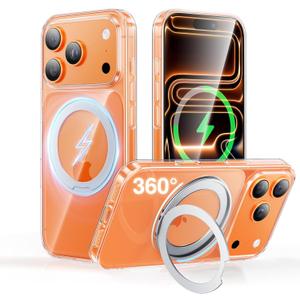 SMARTDEVIL Magnetic Stand for iPhone 17 Pro Case,[Built-in Invisible Kickstand][Compatible with MagSafe] [Military Grade Shockproof] 360 Magnetic Stand Phone Case, Clear