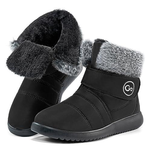 Reimferce Women Snow Boots Winter Shoes With Hook Loop Comfortable Fur Lined Boots for Women Waterproof Slip On Booties Warm Anti Slip Shoes, Size 41
