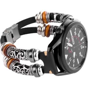 Bands Compatible with Garmin Venu 2/Venu 3/Vivoactive 4 45mm Watch/Samsung Galaxy Watch 3 45mm/Gear S3 Frontier/Classic/Galaxy Watch 46mm, 22mm Leather Vintage Bracelet for Band for Men&Women