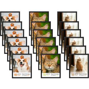 Abtgt 8x10 Picture Frame Set of 18, Gallery Wall Frame Set, 8x10 Frame Bulk Set 18 Pack for Wall Mounting or Tabletop Display, Black Woodgrain