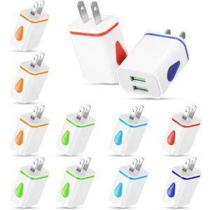 Xuhal 12 Pcs Fast USB Wall Charger Charging Block Bulk Adapter Plug Cube 2.1A USB Wall Charger Replacement for Most Smartphones and Tablets(Colorful)