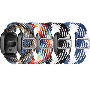 ShuYo 4 Pack Elastic Nylon Bands Compatible with Fitbit Versa & Versa Lite & Versa 2 & Versa SE for Women Men, Adjustable Soft Stretchy Breathable Replacement Straps for Fitbit Versa Smartwatch