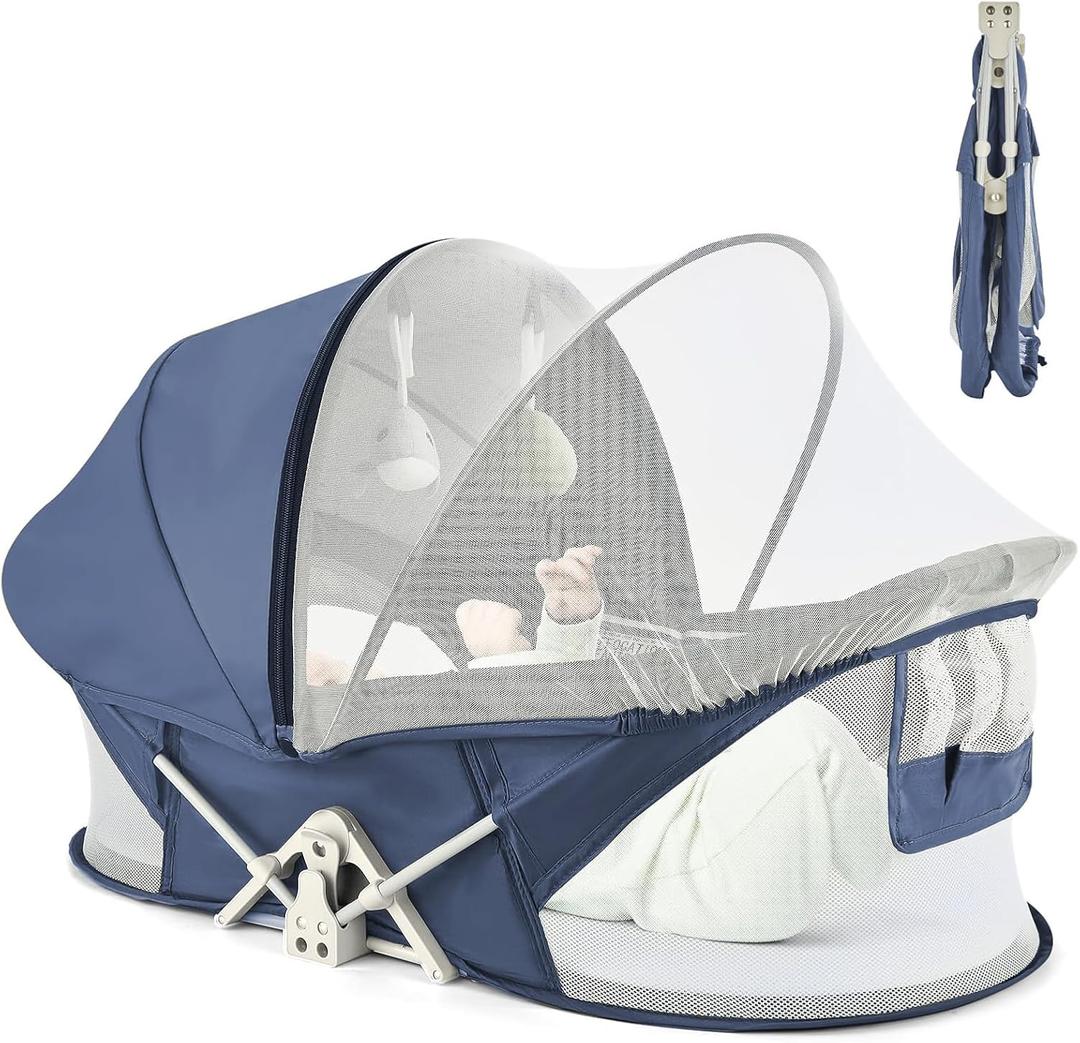 ISELECTOR Portable Baby Bassinet Travel Baby Bed, Baby Cribs Travel Pod for Outdoors Baby Lounger Infant Travel Bed with Mosquito Net and Sunshade Canopy, Lightweight Washable