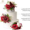TINGE TIME 3Pcs Pre-made Cake ToppersWedding Artificial Flowers Decor, Cake Decorations for Weddings, Birthdays, Party,Baby Shower,Celebration(Burgundy), 4.8 inches x 2 inches