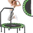 AOTOB 40/48" Fitness Trampoline for Adult, Max Load 450 LBS, Foldable Mini Trampoline with Durable Bungees,Small Rebounder Exercise Trampoline with Bar for Workout for Quiet & Safely Cushioned Bounce (Green)