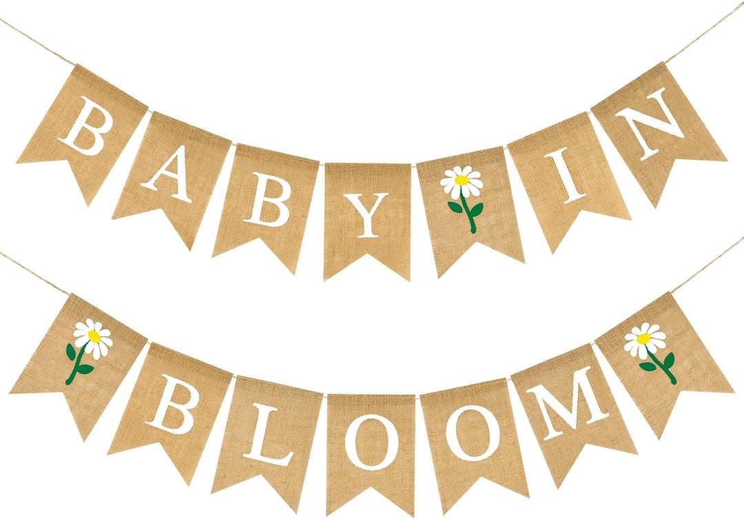GCQQ Baby In Bloom Burlap Sign Banner Rustic Gender Neutral Locally Grown Baby Shower Girl Banners Decorations Welcome Babies Daisy's Banner for Mommy to Be Baby Shower Party Supplies
