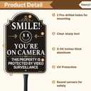 Smile Youre On Camera Sign, This Property Is Protected By Video Surveillance with 34.6" Stake for Yard, 12 x 8 Video Surveillance Sign, Smile Camera Signs, Rust-Free Aluminum, Weatherproof, Easy Installation, 1 Pack