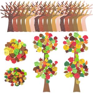 3sscha 24 Pack Fall Tree Foam Sticker Craft for Kids DIY Self-Adhesive Leaf Pumpkin Acorn Shaped Glitter Sticker Interior Wall Decor Classroom Home Activity Thanksgiving Autumn Party Favor Supplies
