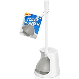 Toilet Plunger with Holder, Plungers for Bathroom Heavy Duty for 5.7-inch Toilet Drain, Toilet Plunger and Holder Combo for Bathroom Cleaning (White)
