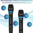 Dual Wireless Microphones Rechargeable, UHF Metal Wireless Mic System Cordless Microphone Professional with Echo Treble BASS VOL Channel Control for Karaoke Singing Church Events