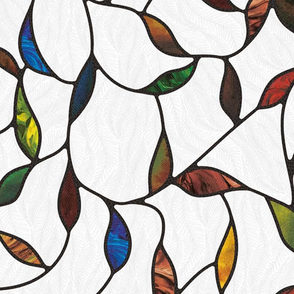 UNI Window Film Static Clings Non Adhesive 3D Stained Glass Window Decals UV Protection (Leaf, 37.4 x 24.4 Inch)