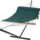 SUNCREAT Hammocks Two Person Hammock with 12ft Stand Included, Max 475lbs Capacity, Heavy Duty Free Standing Hammock, Dark Green