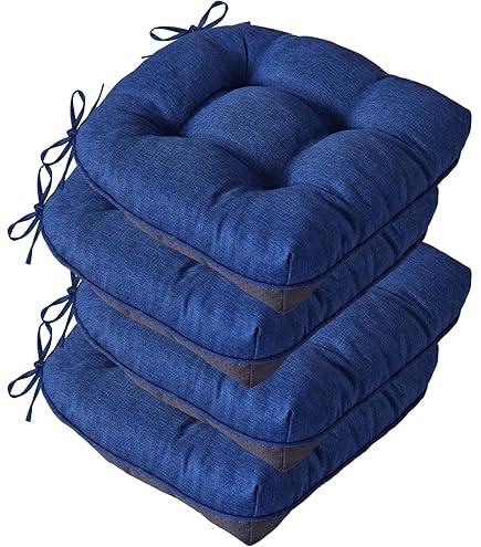 Chair Cushions for Dining Chairs, Non-Slip Kitchen Chair Pads with Ties, Tufted Shredded Foam Kitchen Chair Cushions Set of 4, 15.5" X 15.5", Royal Blue