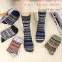 Justay 5 Pairs Wool Socks for Women - Winter Thick Boot Cozy Crew Vintage Soft Calf Knit Warm Socks Gifts (One Size, Blue Green Black Dark Grey Light Grey)