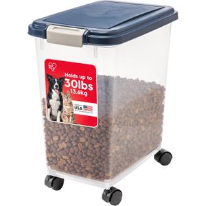IRIS USA Airtight Dog Food Storage Container, Up to 30 lbs, Attachable Wheels, for Dog Cat Bird and other Pet Food Storage Bin, Keep Fresh, Easy Mobility, BPA Free, Navy