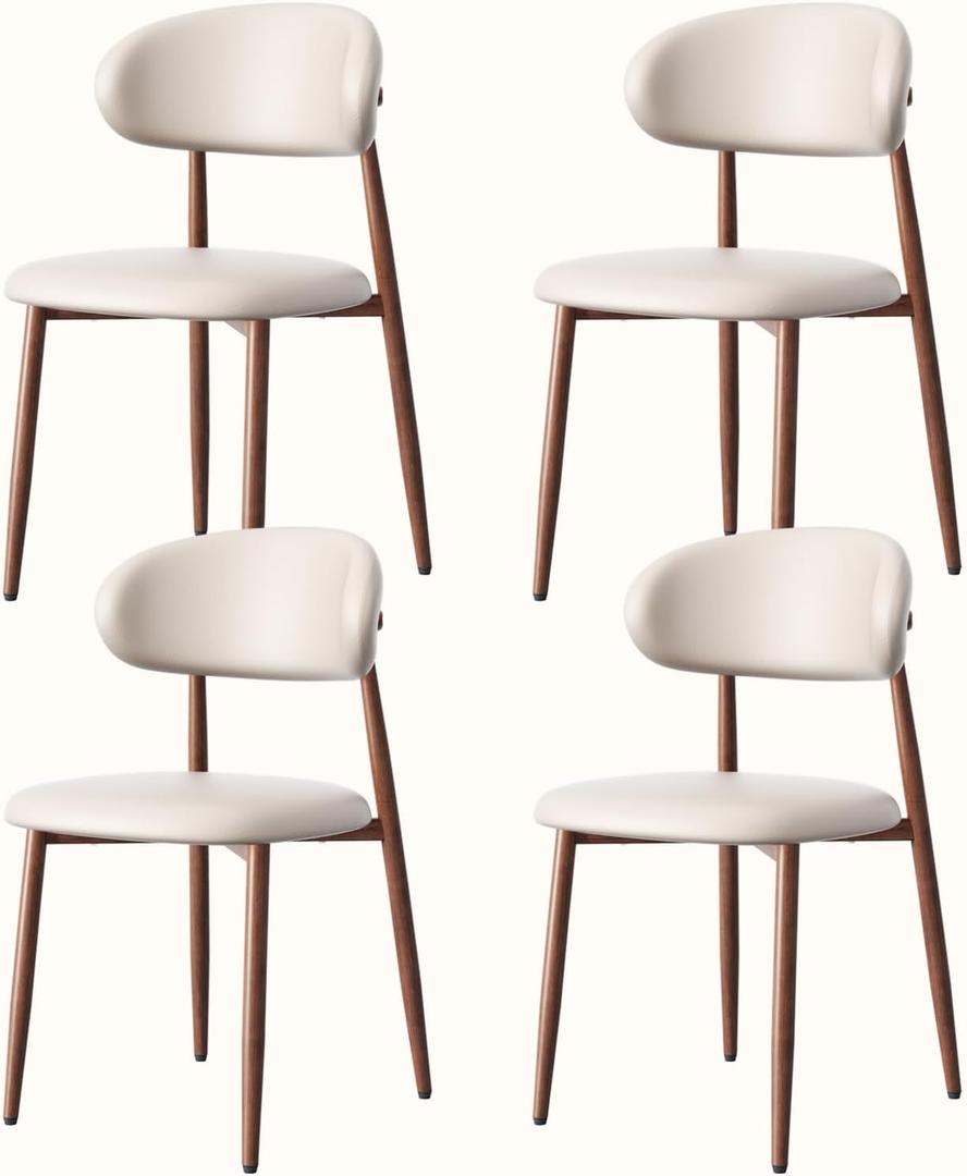 Upholstered Dining Chairs Set of 4 Mid-Century Modern Kitchen & Dining Room Chairs with PU Leather Seat and Backrest Ergonomic Sillas de Comedor(Walnut/Beige)