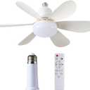 20.5" Small Ceiling Fans with Lights, Socket Fan Light with Remote, 3 Colors 3000K-6500K Dimmable LED,1500 Lumens,E26 Base,Cordless Light Socket Fan, for Kitchen, Bedroom, Garage, Small Room