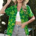 St Patricks Day Shirt Women St Paddy T Shirt Lucky Shamrock Graphic Tees Hawaiian Button Down Blouse Tops (Green, L)
