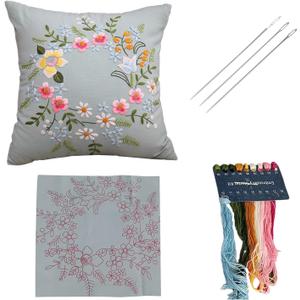 AMLESO DIY Embroidery Covers Kit Cushion Cover Semi-Finished for Living Room Sewing Supplies Adults Beginners Gift, Light Blue AMLESO DIY Embroidery Covers Kit Cushion Cover Semi-Finished for Living Room Sewing Supplies Adults Beginners Gift, Light Blue