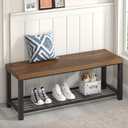 Shoe Bench, Modern Wood and Metal Storage Bench for Entryway Hallway, Industrial Indoor Bedroom Bench Seat for Living Room, Mudroom, Rustic Walnut, 47 Inch