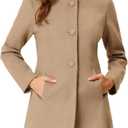 Allegra K Women's Winter Overcoat Mid-Long Stand Collar Single Breasted Coat Outerwear (Brown, Small)