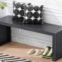 Bamboo Dining Bench, 35-inch Sleek Design Entryway Shoe Rack Bench, Indoor Kitchen Table Bench, Waterproof Outdoor Bench, Black