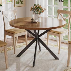 ChooChoo 47.2 Inch Round Dining Table for 4, Farmhouse Wood Kitchen Table, Round Dinner Table for Kitchen & Dining Room, Walnut, 47.2 inch diameter
