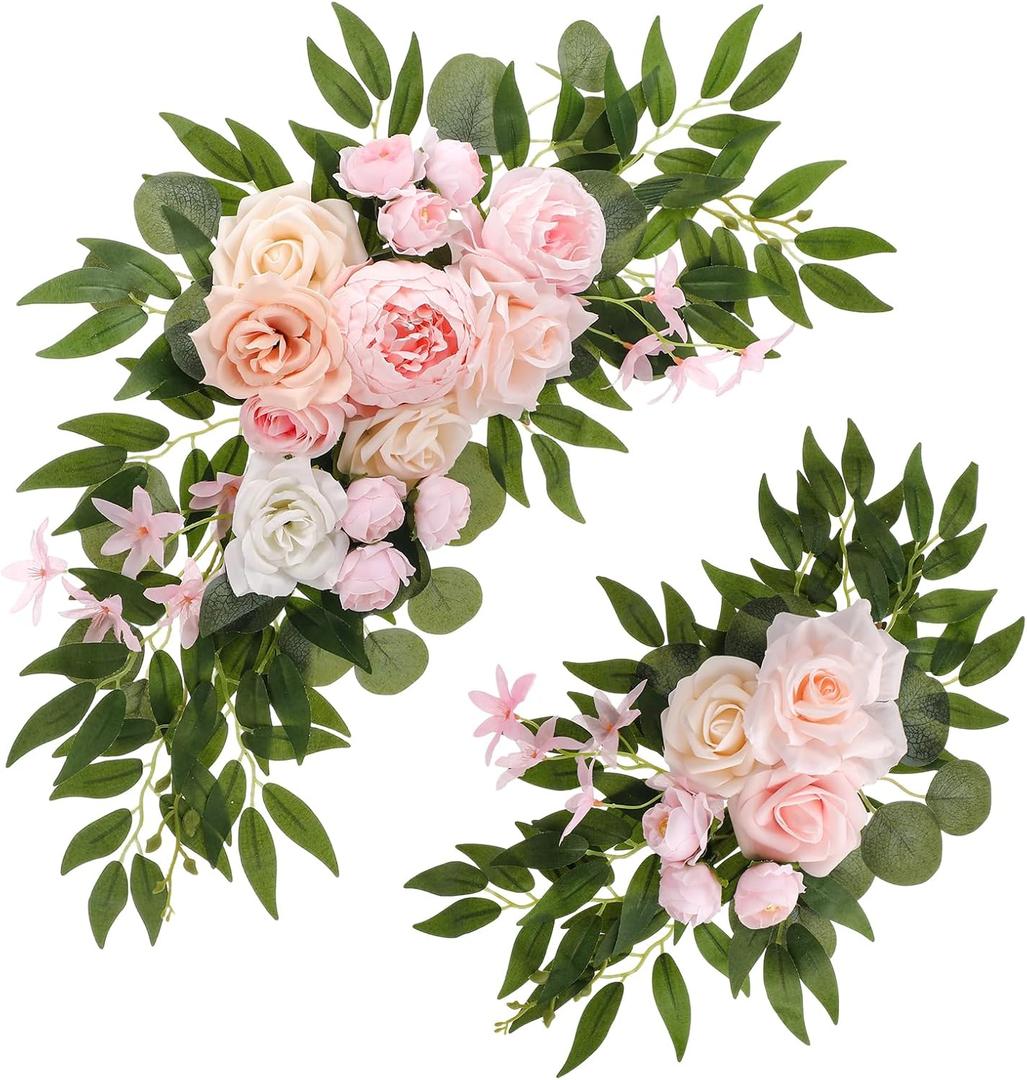2 Pcs Wedding Arch Decorations - Reusable Artificial Hanging Flowers Floral Swag Greenery Garland for Wedding Welcome Sign Backdrop Bridal Ceremony Reception Backdrop Decoration(Light Pink