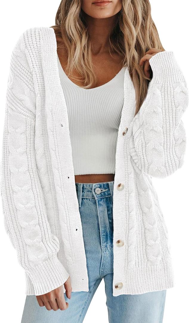 PRETTYGARDEN Womens Chunky Cardigan Sweaters 2025 Fall Oversized Cable Knit Long Sleeve Open Front Cardigans Winter Clothing (S)