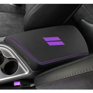 YOSRTER for Dodge Challenger Accessories 2015 2016 2017 2018 2019 2020 2021 2022 2023 2024 Dodge Challenger Center Console Armrest Cover Interior Anti-Scratch Leather Center Armrest(Purple Stitches)