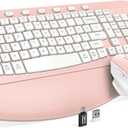 SABLUTE Wireless Keyboard and Mouse Combo, Ergonomic Wave Keys, Cushioned Plam Rest, Comfortable Silent Natural Typing, 2.4G Lag-Free, MA12 Full Size Keyboards Set for Multi-OS, Windows/Mac, Pink