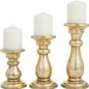 Deco 79 Mango Wood Decorative Candle Holder Turned Style Pillar Candle Stand, Set of 3 Candlestick Holder 10", 8", 6"H, Gold (3 PIECES SMALL SIZE)