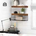 QEEIG Bathroom Shelves Over Toilet - Wall Mounted Floating Shelves Toilet Paper Storage Small Farmhouse Decor Shelf 16 inch Set of 2, Rustic Brown (019-BN2)